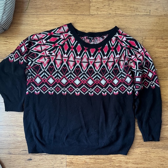VALENTINE SWEATER! Torrid Pullover Fair Isle. Black, red, pink with hearts. 3X. - Picture 2 of 7